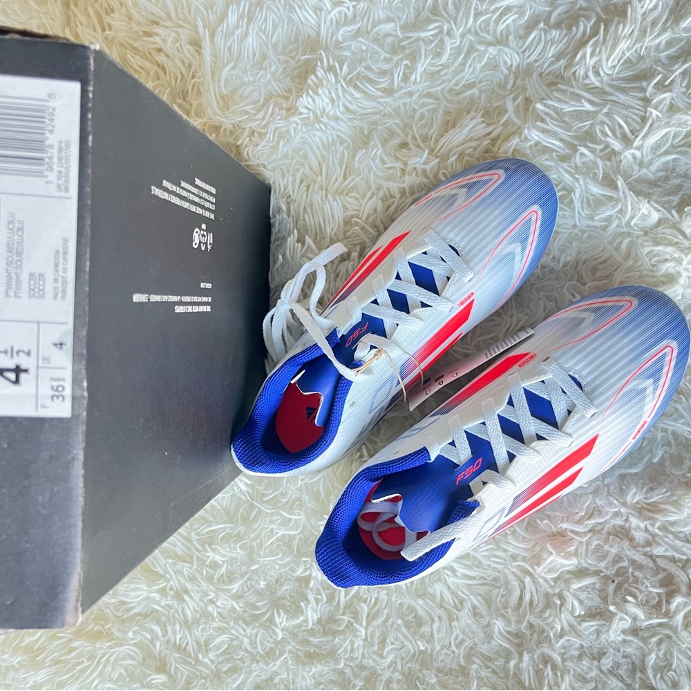 NEW IN BOX  Adidas  Cleats Kids Shoes - Red, Blue, White